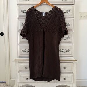 Gap Vintage Brown Crochet Knit Hippie Boho Topper